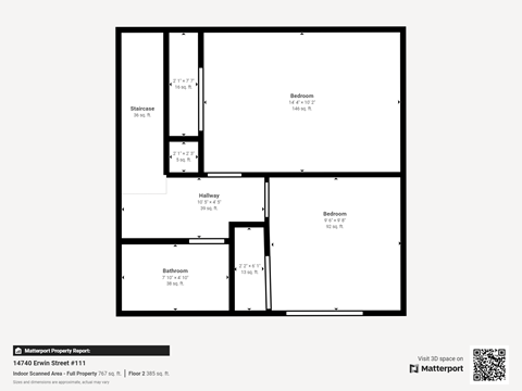 Floor plan for 2 beds, 2 baths